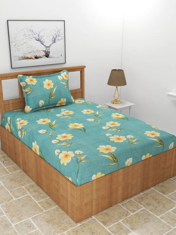 MORADO Premium Glace Cotton Single Bedsheet with 1 King Size Pillow Cover (60x90 Inches) - 60x90 Inches, Green