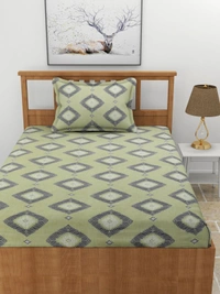 MORADO Premium Glace Cotton Single Bedsheet with 1 King Size Pillow Cover (60x90 Inches) - 60x90 Inches, Green
