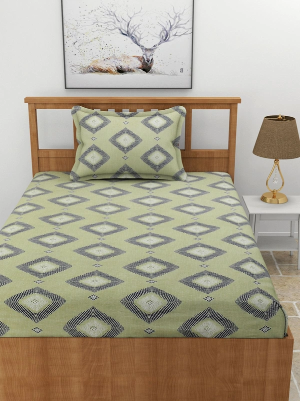 MORADO Premium Glace Cotton Single Bedsheet with 1 King Size Pillow Cover (60x90 Inches) - 60x90 Inches, Green