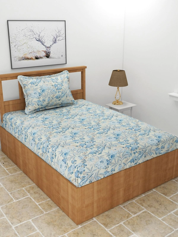 MORADO Premium Glace Cotton Single Bedsheet with 1 King Size Pillow Cover (60x90 Inches) - 60x90 Inches, Blue