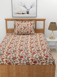 MORADO Premium Glace Cotton Single Bedsheet with 1 King Size Pillow Cover (60x90 Inches) - 60x90 Inches, Red