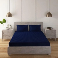 MORADO Premium Glace Cotton Stripe Double Bedsheet With 2 King Size Pillow Covers for Home-Hotels-Guest House (108x108 Inches) - 108x108 Inches, Blue