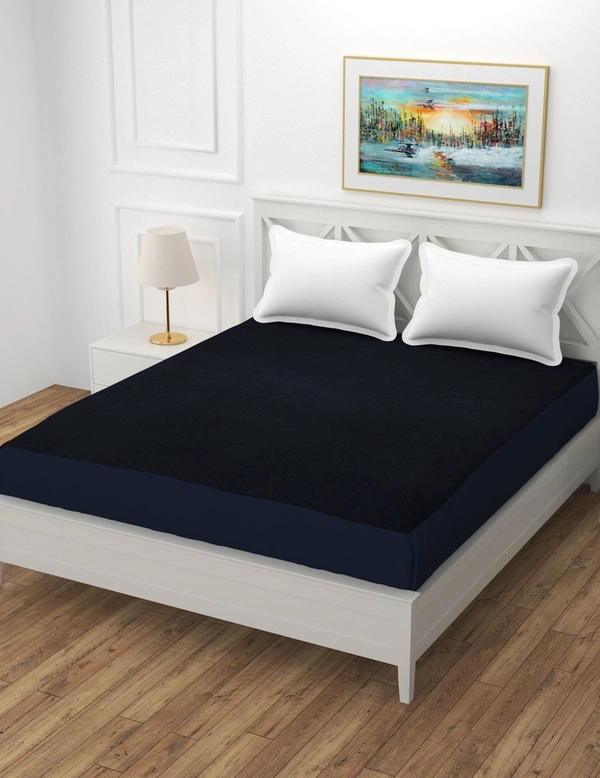 MORADO Water Resistant Terry Cotton Queen/King Size Elastic Fitted Mattress Protector (75x78x12 Inches - Fits Up To 12 Inches Mattress), Navy Blue - 75x78x12 Inches, Navy Blue