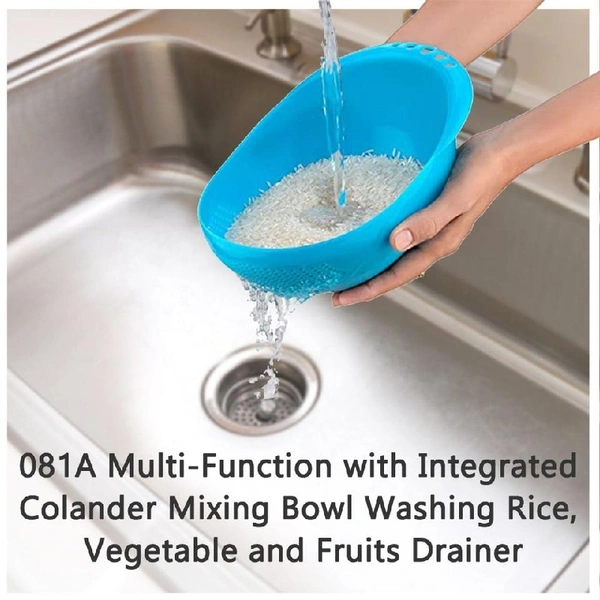 MULTI-FUNCTION WITH INTEGRATED COLANDER MIXING BOWL WASHING RICE, VEGETABLE AND FRUITS DRAINER BOWL-SIZE: 21X17X8.5CM