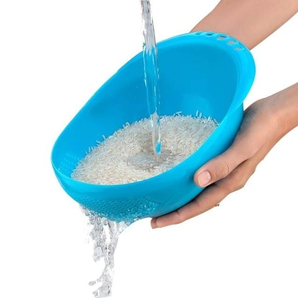 MULTI-FUNCTION WITH INTEGRATED COLANDER MIXING BOWL WASHING RICE, VEGETABLE AND FRUITS DRAINER BOWL-SIZE: 21X17X8.5CM