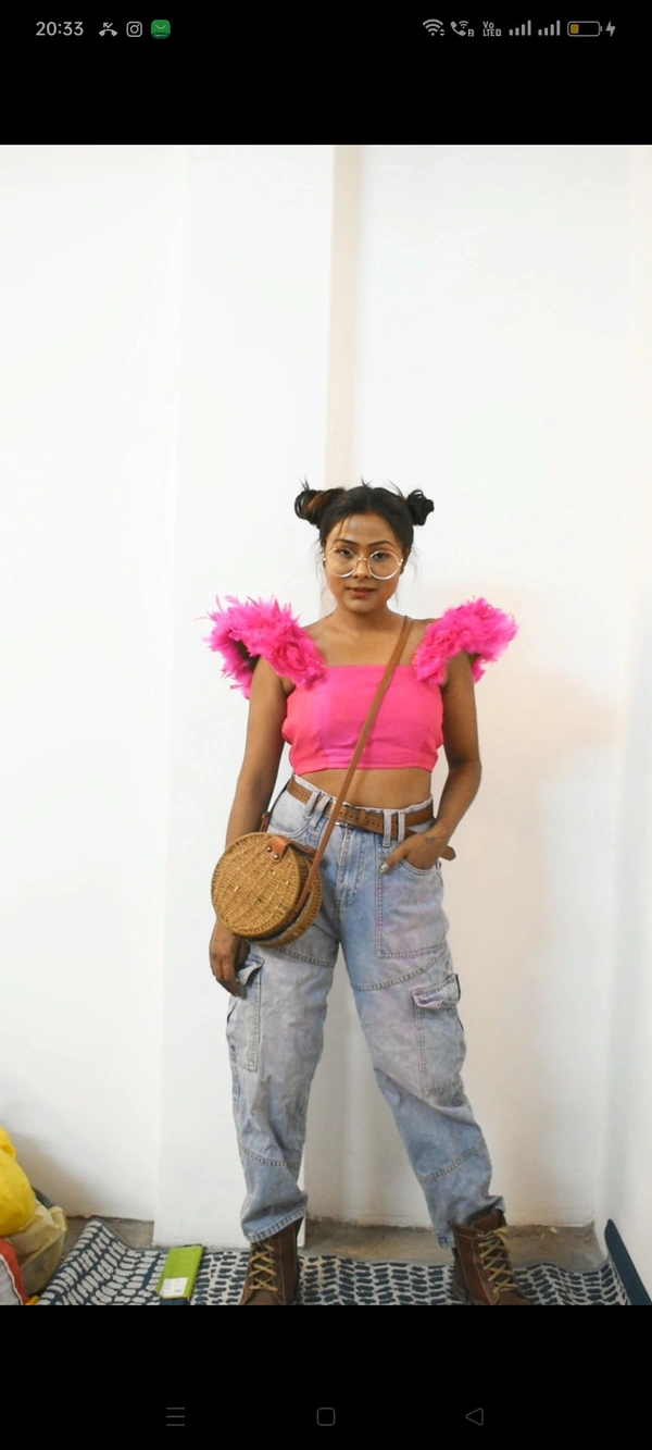 Bakteria  Feather Shoulder Rop - Magenta / Fuchsia, M