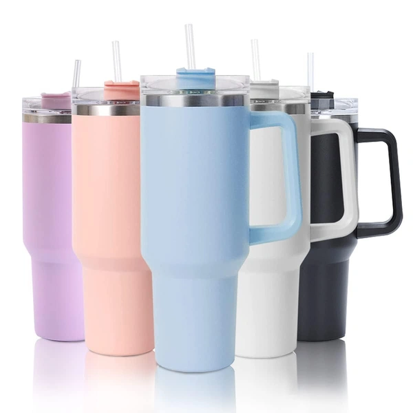 Tumbler Steel 1200ml Plain (Plastic Straw)