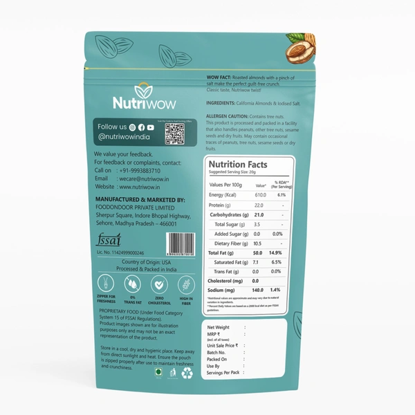 Nutriwow Classic Salted Almonds - 200g
