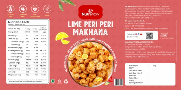 Nutriwow Peri Peri Flavored Makhana – 80g Jar - 80g