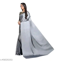 Sana Silk Satin Saree With Blouse - Gray