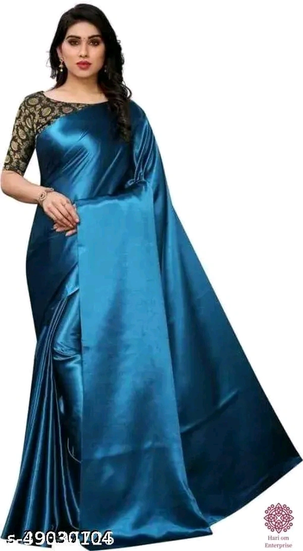 Sana Silk Satin Saree With Blouse - Royal Blue