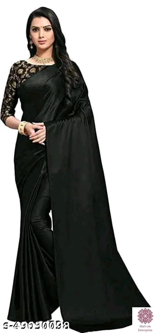 Sana Silk Satin Saree With Blouse - Black