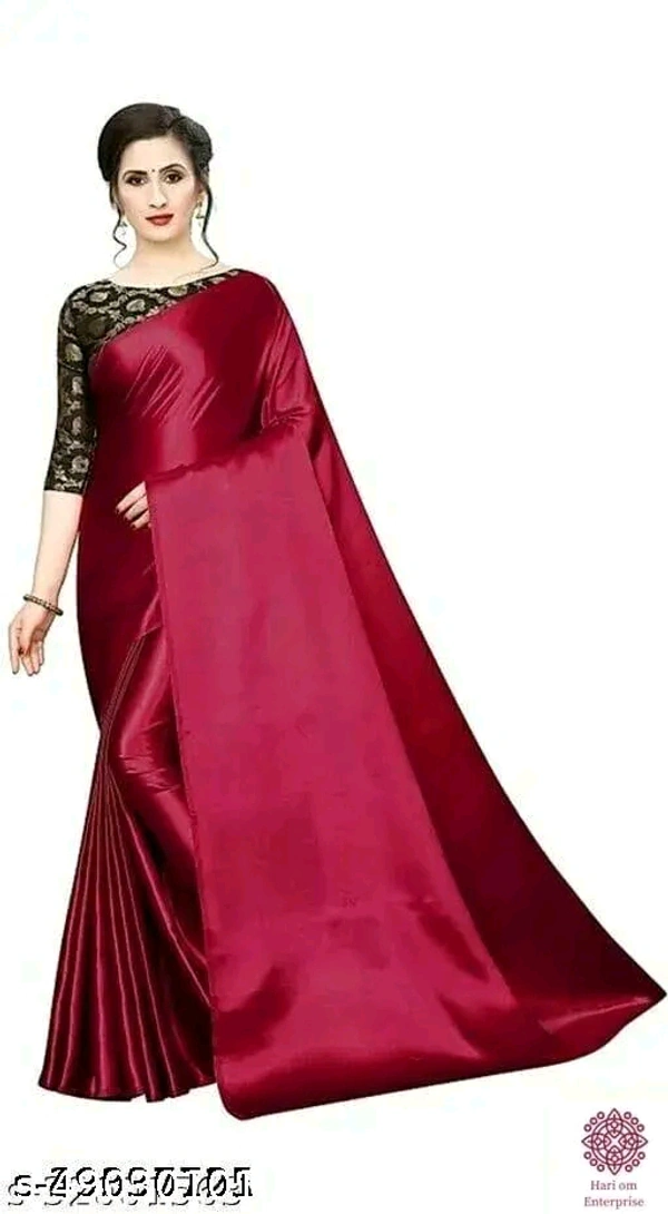 Sana Silk Satin Saree With Blouse - Maroon