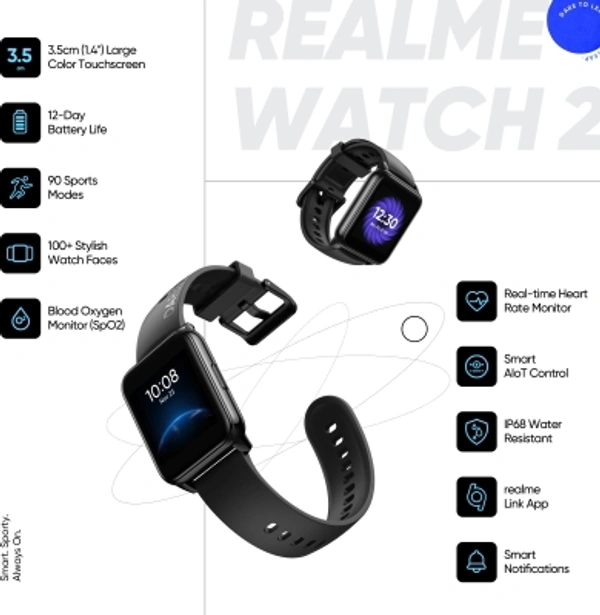 realme Smart Watch 2 with Superbright HD Display & 90 Sports Modes3.5cm (1.4 inch) Large Color Display