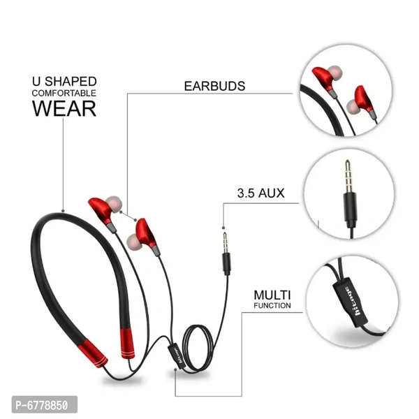 Hitage Active fir Sport Earphone Neckband wired with mic-NBH-725 Wired Headset Red 