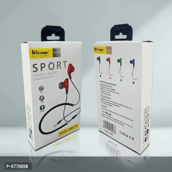Hitage Active fir Sport Earphone Neckband wired with mic-NBH-725 Wired Headset Red 