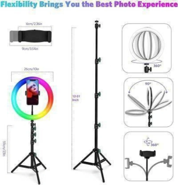 Meraki Wonder 10" Selfie RGB Ring Light with Tripod Stand LED Dimmable with 21 Colours and Shutter for Live Stream Ring Flash