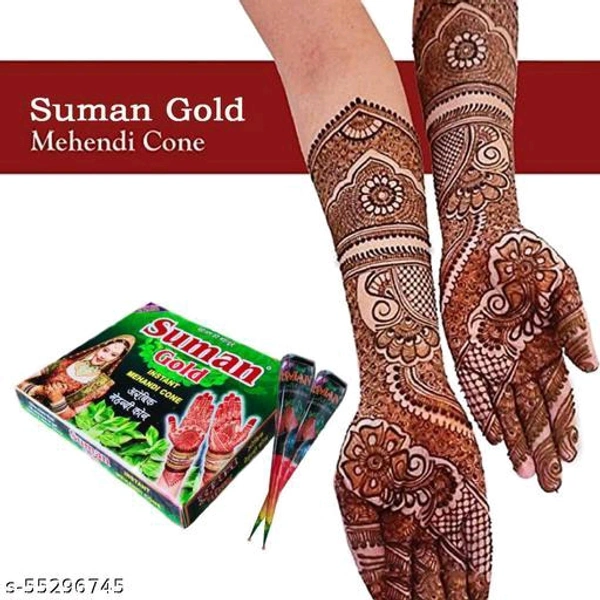 Suman Gold Henna Mehandi Cone| Bridal Henna Cone| Fast Colour| Dark Colour|Easy to apply| Best for woman (Pack fo 1 Box)Name: Suman Gold Henna Mehandi Cone| Bridal Henna Cone| Fast Colour| Dark Colour|Easy to apply| Best for woman (Pack fo 1 Box)