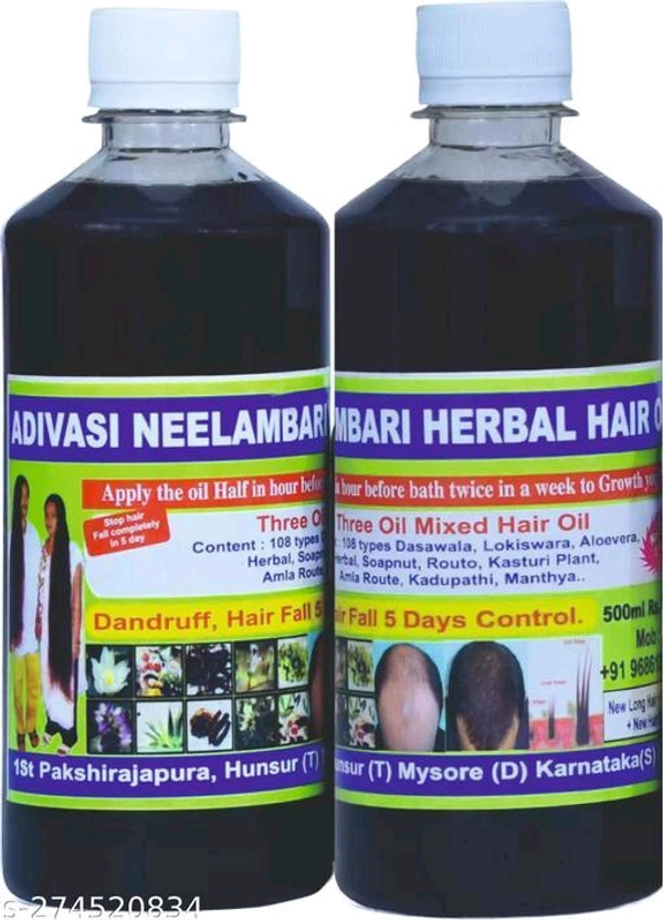 Adivasi Nilambari Herbal Hair Oil- 100 ml for Women and Men for Shiny Hair Long - Dandruff Control - Hair Loss Control - Long Hair - Hair Regrowth Hair Oil with Goodness of and Loki, Oil Hair ( 100 % Ayurvedic) (100ml) Pack 2