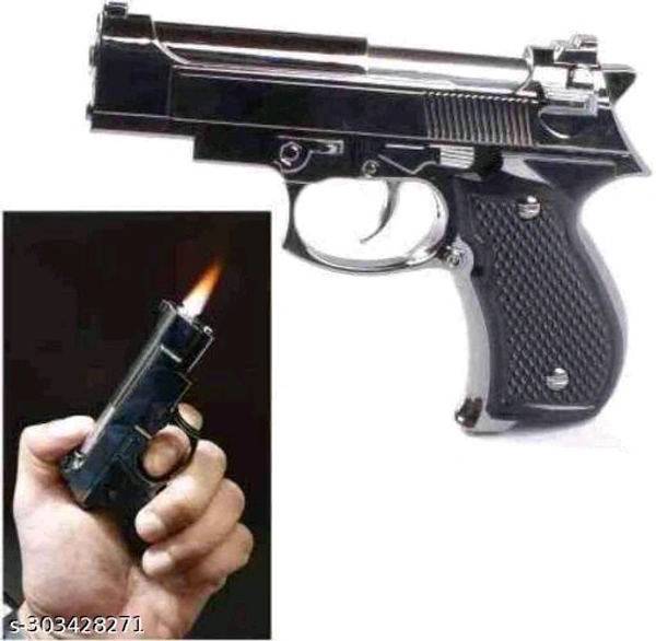 Mini Beautifully Design Refillable Jet Flame Windproof Gun Gas Lighter - Silver