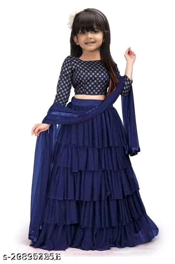 Exclusive Designer Ruffle Embroidered Trending Lehenga Choli Set for Girls and Kids Lehenga Choli Set - Klein Blue, 14 Years