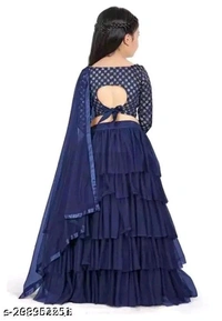 Exclusive Designer Ruffle Embroidered Trending Lehenga Choli Set for Girls and Kids Lehenga Choli Set - Klein Blue, 14 Years