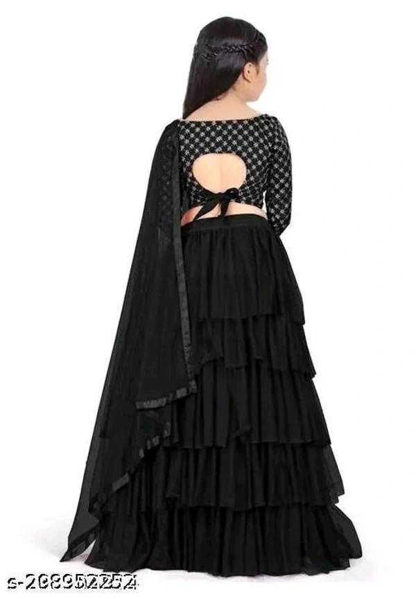 Exclusive Designer Ruffle Embroidered Trending Lehenga Choli Set for Girls and Kids Lehenga Choli Set - Black, 6 Years