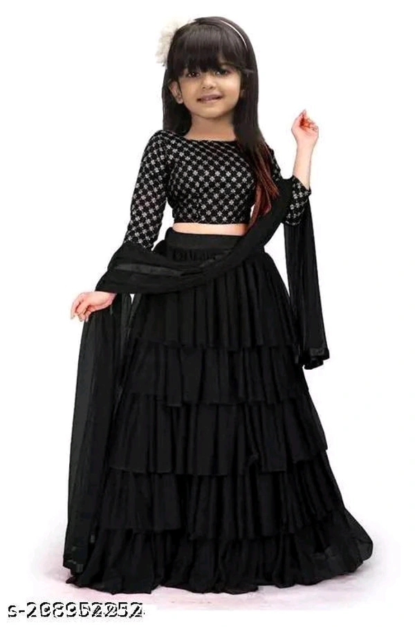 Exclusive Designer Ruffle Embroidered Trending Lehenga Choli Set for Girls and Kids Lehenga Choli Set - Black, 8 Years