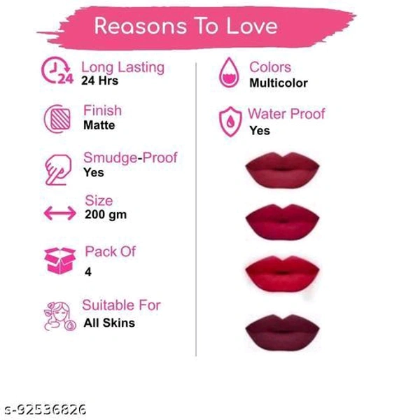 Red Matte Longlasting Crayon Lipstick Smudgeproof & Waterproof (Pack of 4)  20 gm