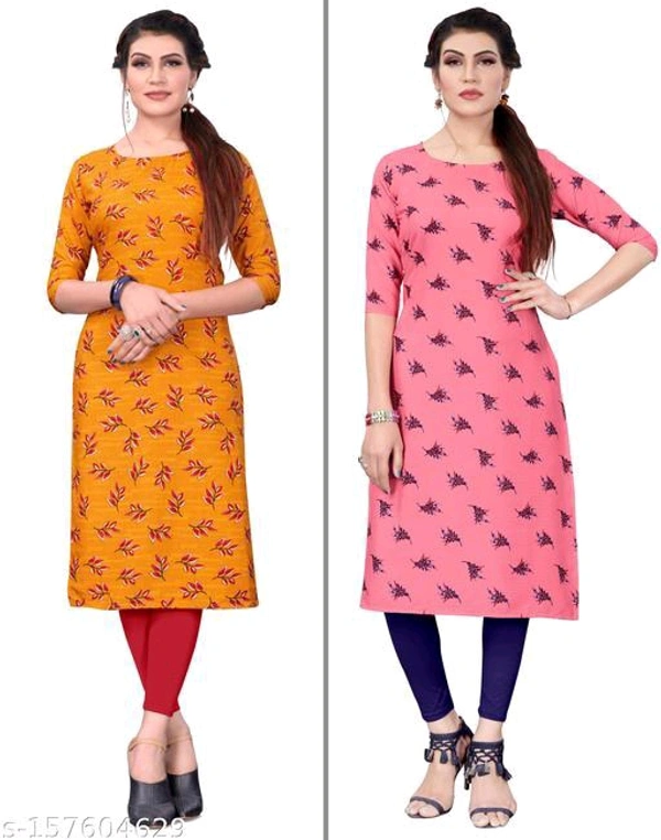 New Ethnic 4 You Women's and Girls Crepe Aline Straight Cut Kurti (Pack Of 2 Kurta) - XL
