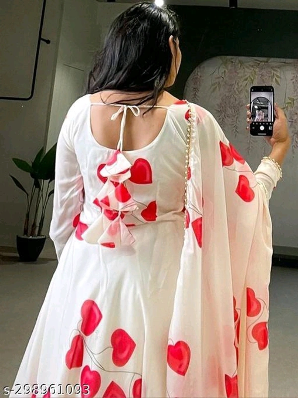 Exclusive white faux georgette printed designer partywear dress with dupatta - 🪙, M