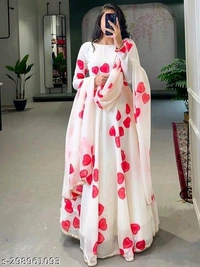 Exclusive white faux georgette printed designer partywear dress with dupatta - 🪙, XL