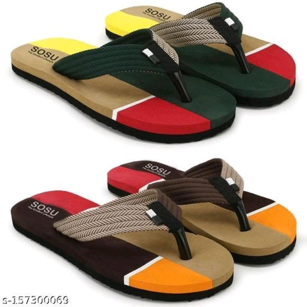 SOSU Men's Light Comfortable And Stylish Multicolor Fabrication Slipper (Pack of 2) Combo Flip Flops - 🪙, 7