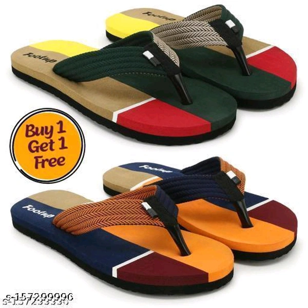 Pack of 2 - Footup Men's Light Comfortable And Stylish Multicolor Fabrication Slipper (Pack of 2) Combo Flip Flops - 🪙, 8