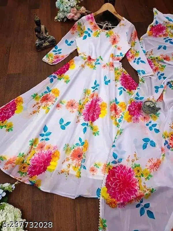 FORAM HEAVY GEORJET DIGITAL PRINT STYLIST KURTI WITH DUPATTA - 🪙, L