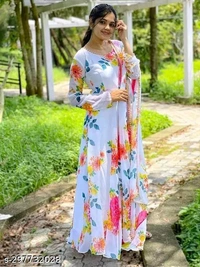 FORAM HEAVY GEORJET DIGITAL PRINT STYLIST KURTI WITH DUPATTA - 🪙, L