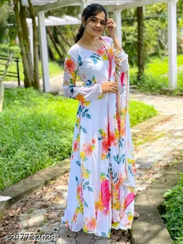 FORAM HEAVY GEORJET DIGITAL PRINT STYLIST KURTI WITH DUPATTA - 🪙, L