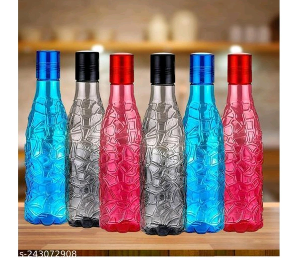 6 Pcs Fridge Water bottles, set of 6, 1 liter, bottles for fridge Transparent Ideal for kitchen, Office, Sports, School, Travelling, Gym water bottle with Leak Proof cap, Combo Pack, Kids water bottle, (PACK OF 6, Multicolor) - 🪙