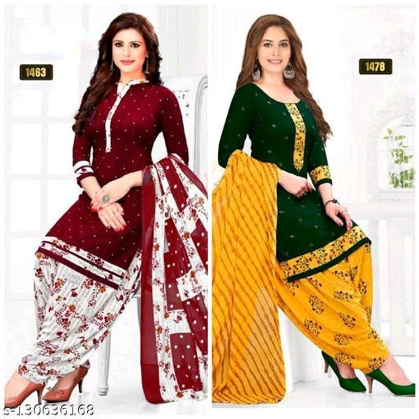 SIMPLYETHNIC Women's Maroon &Green Colour Crepe Printed Suits & Dress Materials Combo of 2 - 🪙