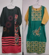 Women's Printed Full-Stitched Crepe Straight Kurti(Combo Pack Of 2) - 🪙, M