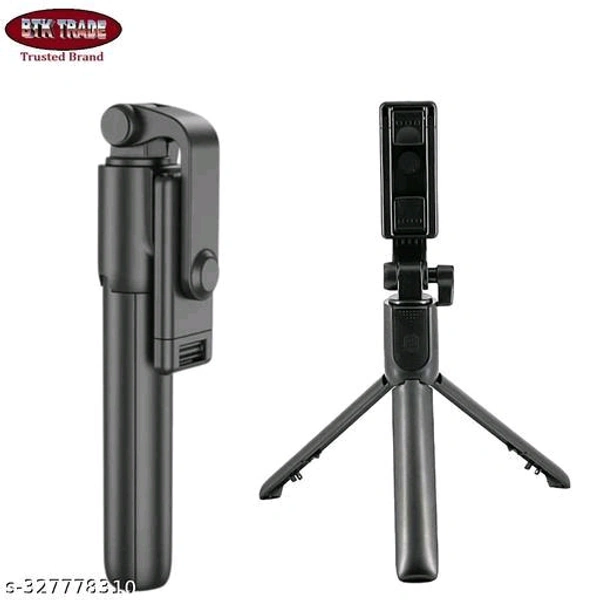BTK Trade Bluetooth Extendable Selfie Stick with Wireless Remote and Tripod Stand Ultra Compact Selfie Stick for Mobile and All Smart Phones ? (Black) - 🪙