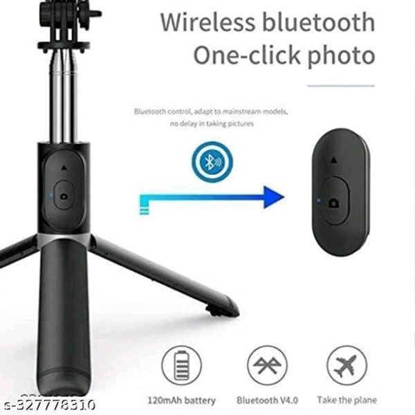 BTK Trade Bluetooth Extendable Selfie Stick with Wireless Remote and Tripod Stand Ultra Compact Selfie Stick for Mobile and All Smart Phones ? (Black) - 🪙