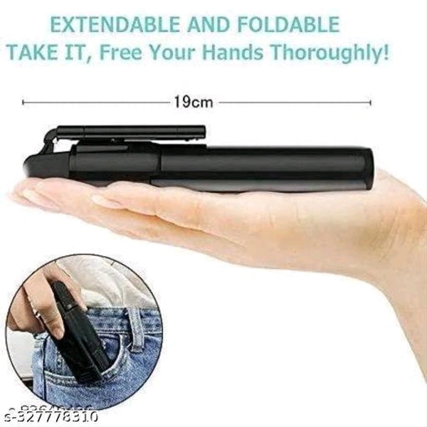 BTK Trade Bluetooth Extendable Selfie Stick with Wireless Remote and Tripod Stand Ultra Compact Selfie Stick for Mobile and All Smart Phones ? (Black) - 🪙