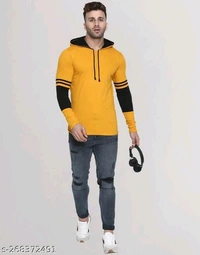 Helmont Men's Solid Hood Yellow Tshirts - 🪙, S