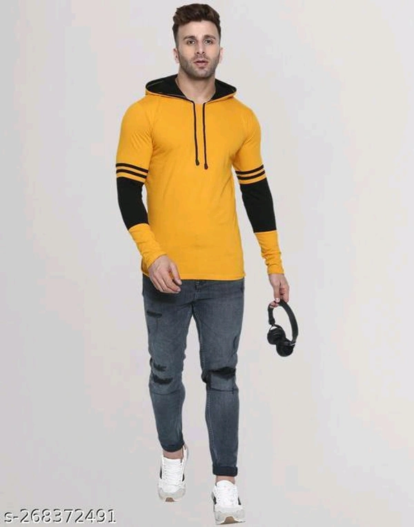 Helmont Men's Solid Hood Yellow Tshirts - 🪙, S
