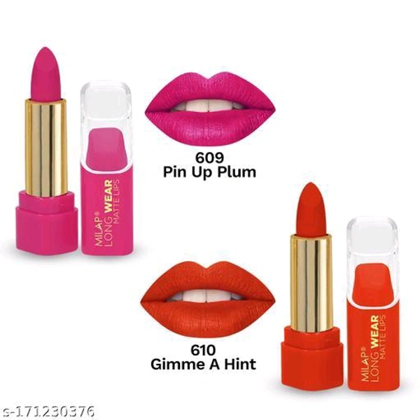 MILAP LONG WEAR Matte Lipstick, Highly Pigmented Lipsticks for Women Pack of 2 ( 4.2g Each ) (Pin Up Plum , Gimme A Hint) - 🪙