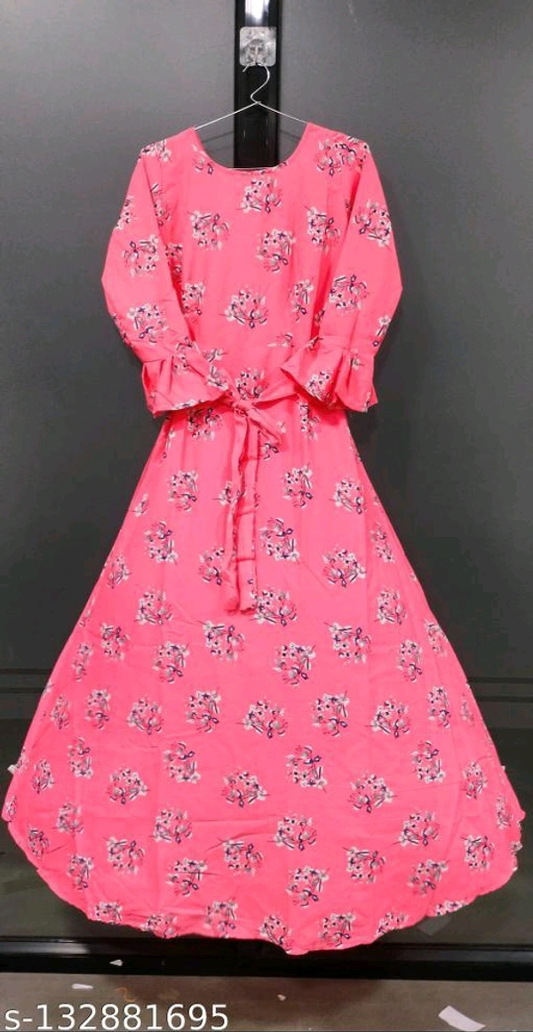 Women's Aline Pink Color Crepe Anarkali Kurti - 🪙, L