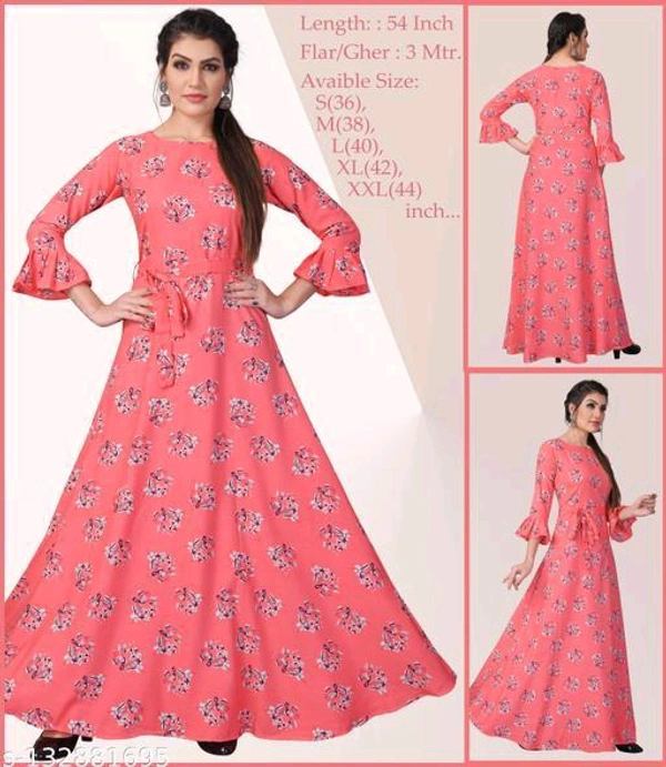 Women's Aline Pink Color Crepe Anarkali Kurti - 🪙, XL