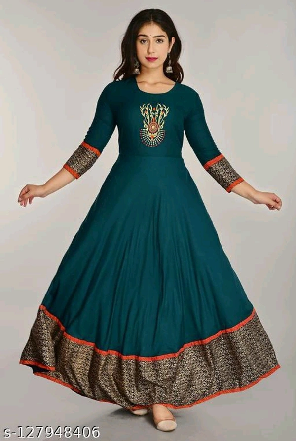 Women's Long Embroidered Printed Rayon kurtis - 🪙, XL