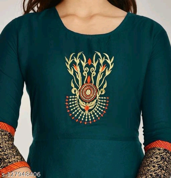 Women's Long Embroidered Printed Rayon kurtis - 🪙, XL